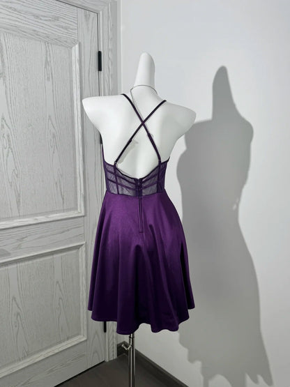 A Line Satin Purple Homecoming Dress Short Party Dress  J10401
