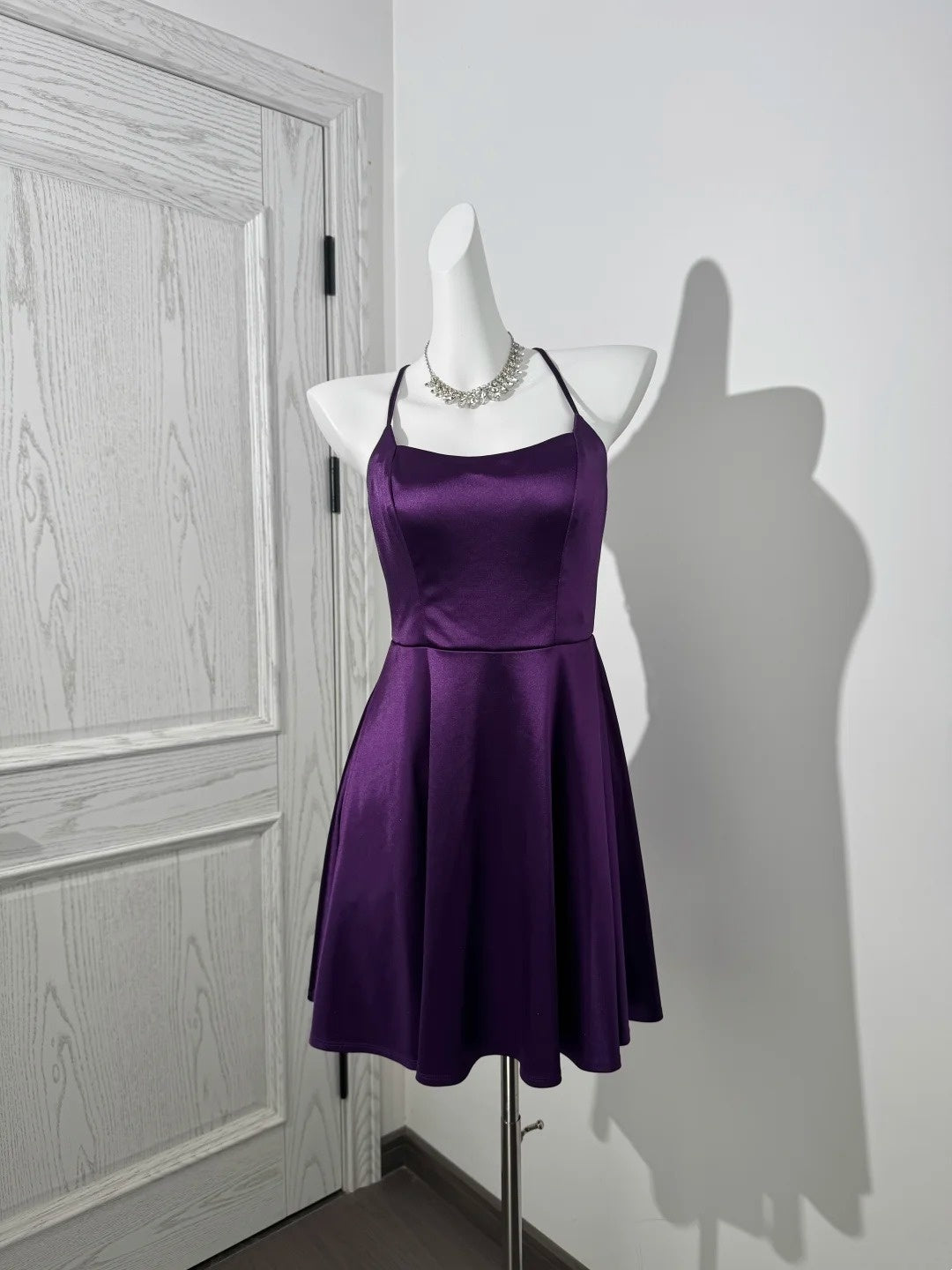 A Line Satin Purple Homecoming Dress Short Party Dress  J10401