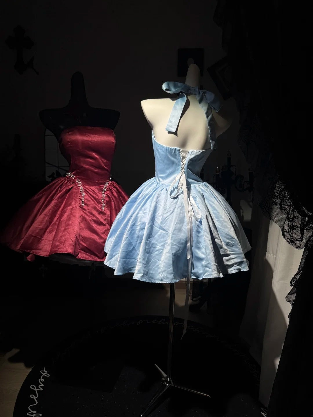 Robe de bal bustier violette en satin avec appliques, robe de soirée formelle J9413