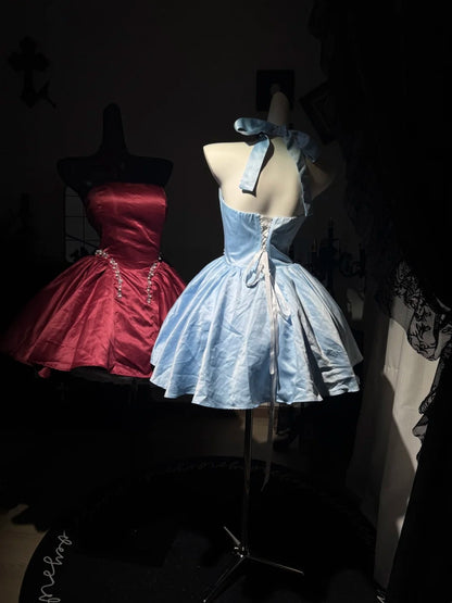 Robe de bal bustier violette en satin avec appliques, robe de soirée formelle J9413