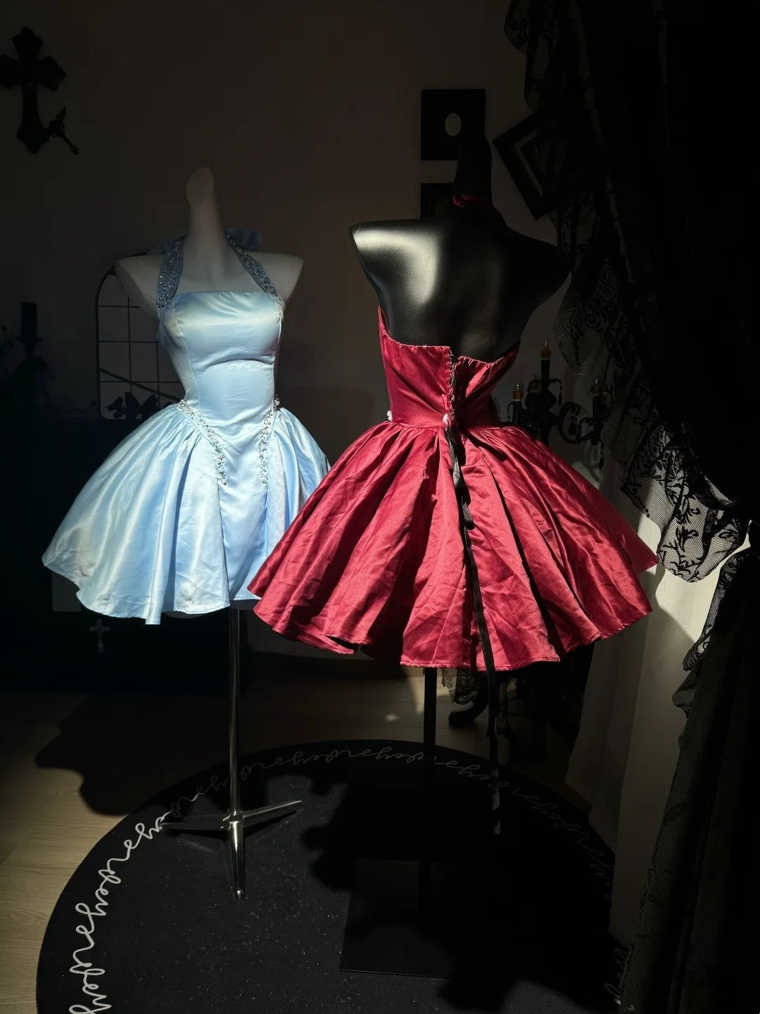 Robe de bal bustier violette en satin avec appliques, robe de soirée formelle J9413