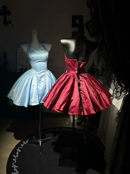 Robe de bal bustier violette en satin avec appliques, robe de soirée formelle J9413