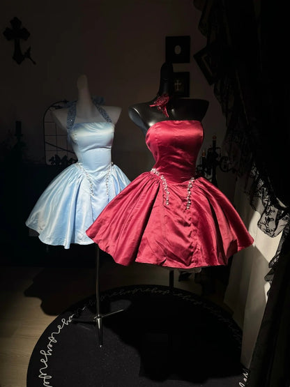 Robe de bal bustier violette en satin avec appliques, robe de soirée formelle J9413