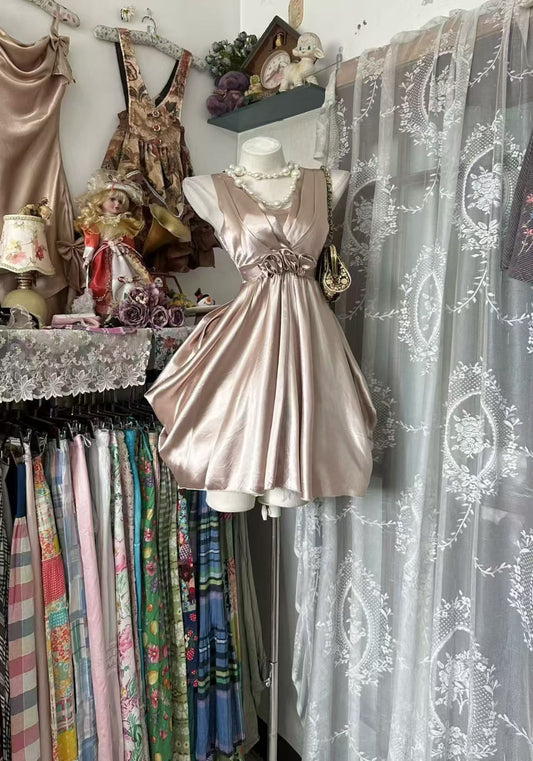 A Line Satin Short Homecoming Dress Retro Party Dress  J10854