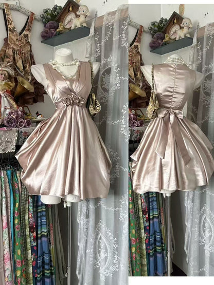 Robe de bal bustier violette en satin avec appliques, robe de soirée formelle J9413