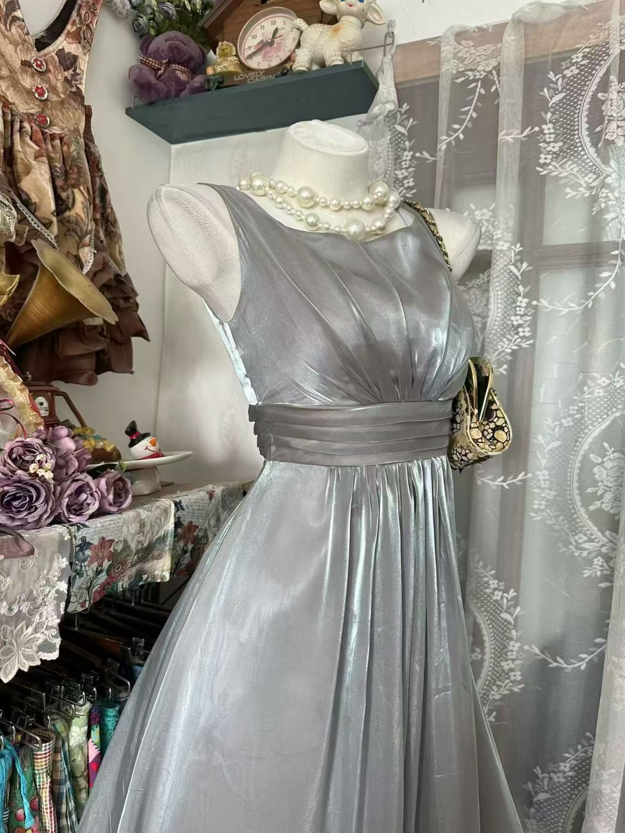 Robe de bal bustier violette en satin avec appliques, robe de soirée formelle J9413