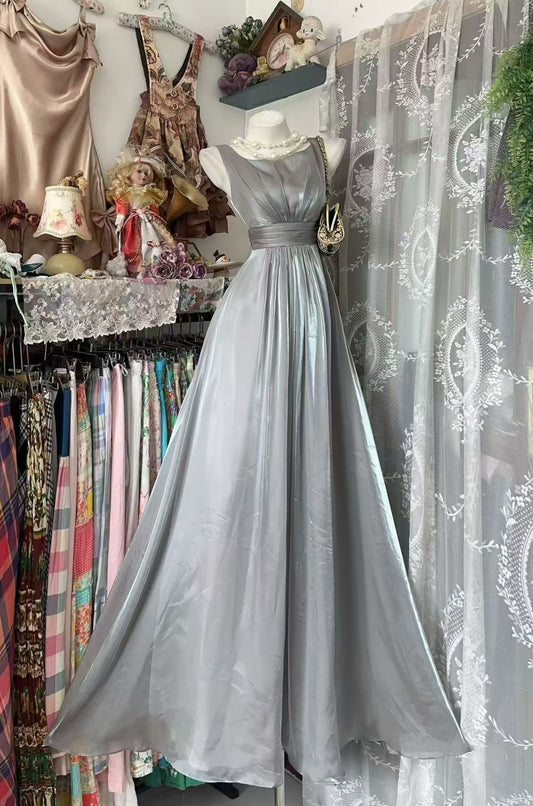 A Line Silver Formal Wedding Guest Dress Long Evening Dress J10849