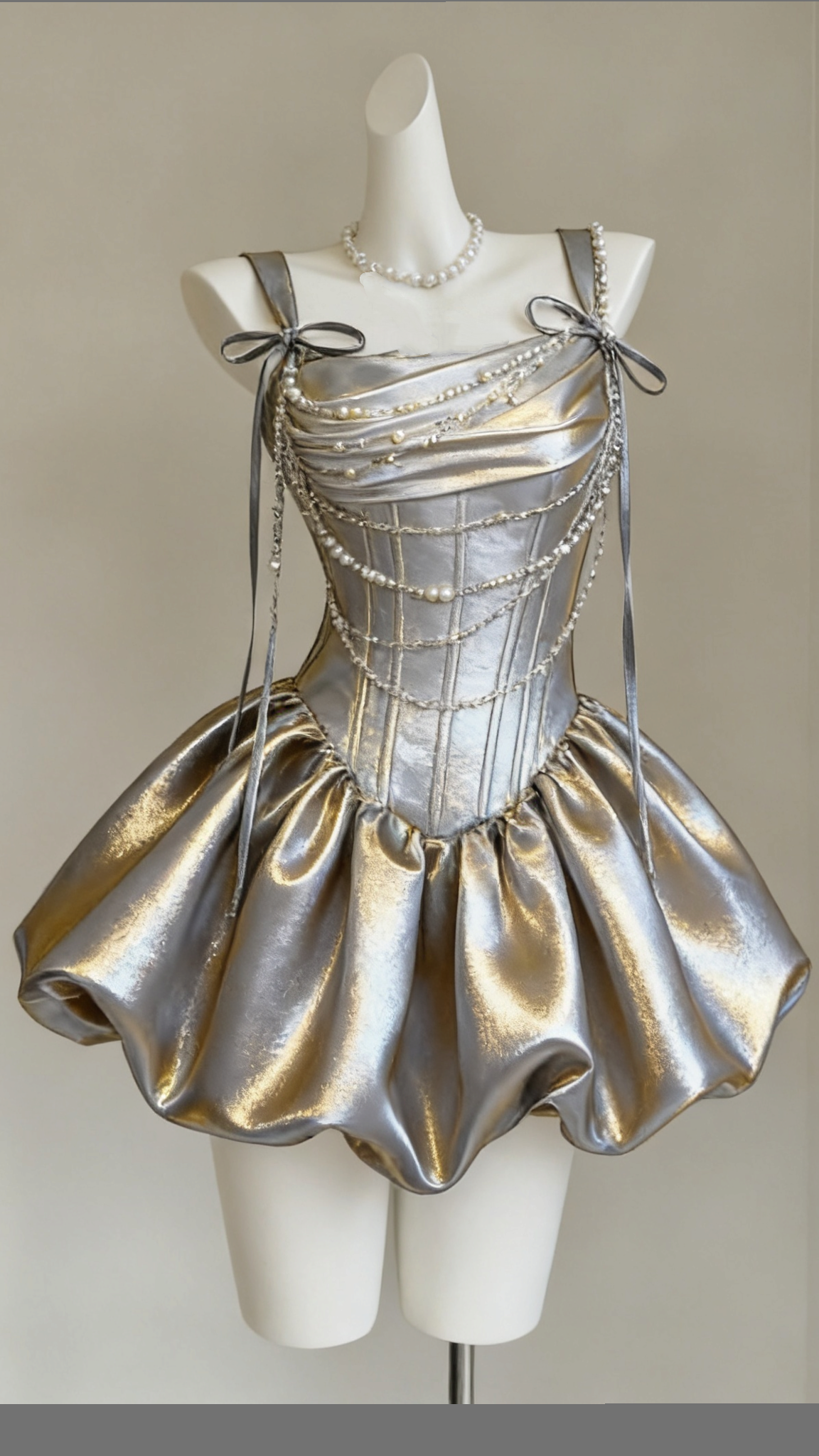 Trägerloses silbernes Vintage-Abendkleid, A-Linie, Geburtstagskleid J9370