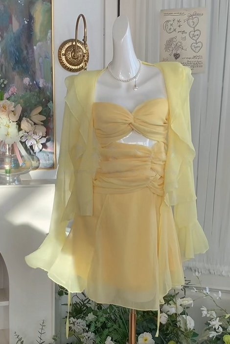 A Line Yellow Chiffon Homecoming Dress Short Party Dress J10983