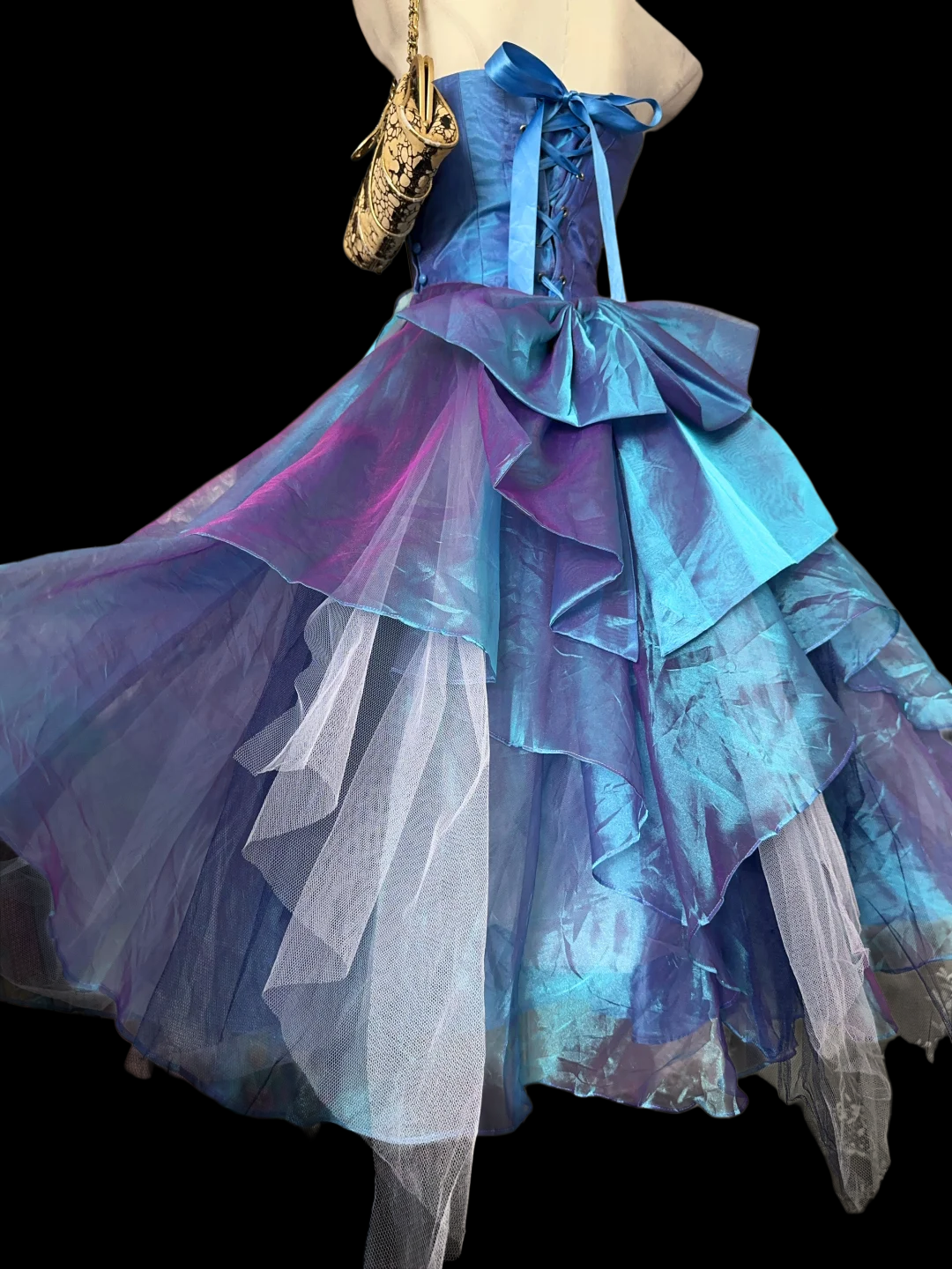 Robe de bal bustier violette en satin avec appliques, robe de soirée formelle J9413