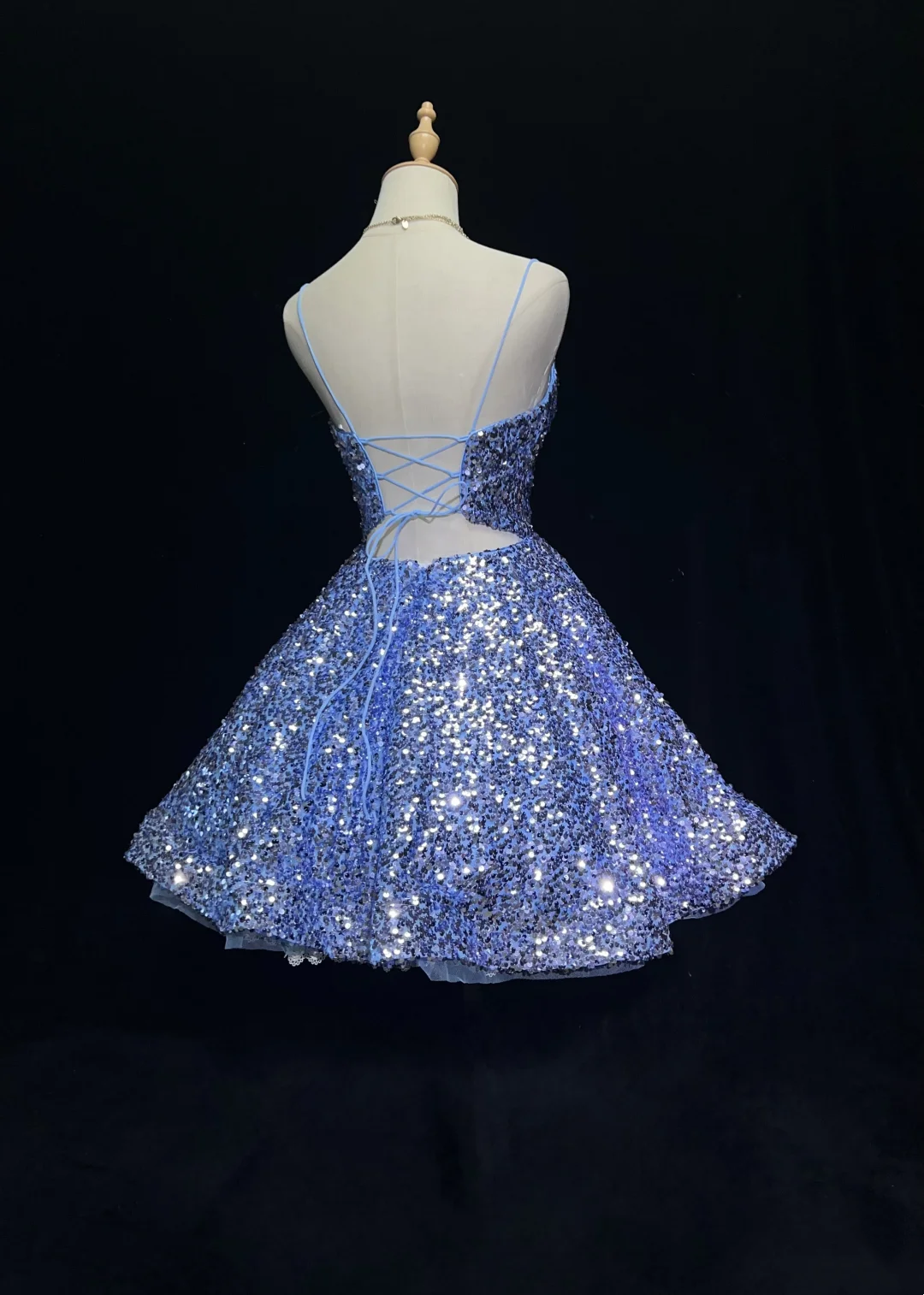 A Line Sequins Blue Short Birthday Dress Sparkle Homecoming Dress J974 – JulyProm