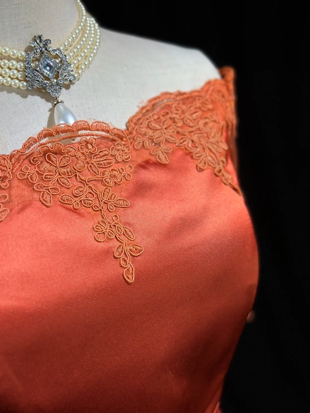 Appliqued Off The Shoulder Orange Satin Evening Dress  J11848