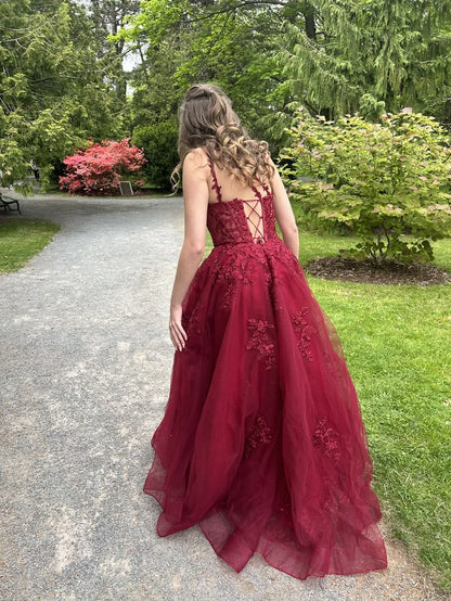 Robe de bal bustier violette en satin avec appliques, robe de soirée formelle J9413