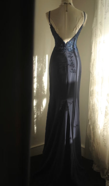 Robe de soirée fourreau noire sexy longue avec fente J8826