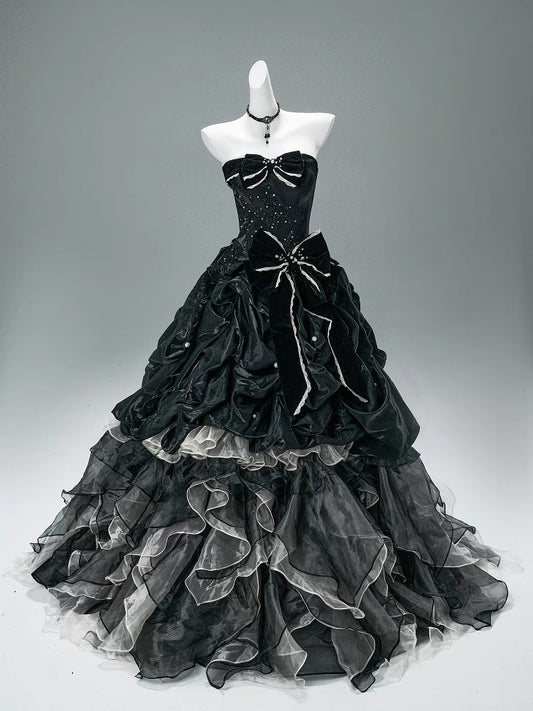 Strapless Black A Line Sweet 16 Ruffle Quinceanera Dresses J8434