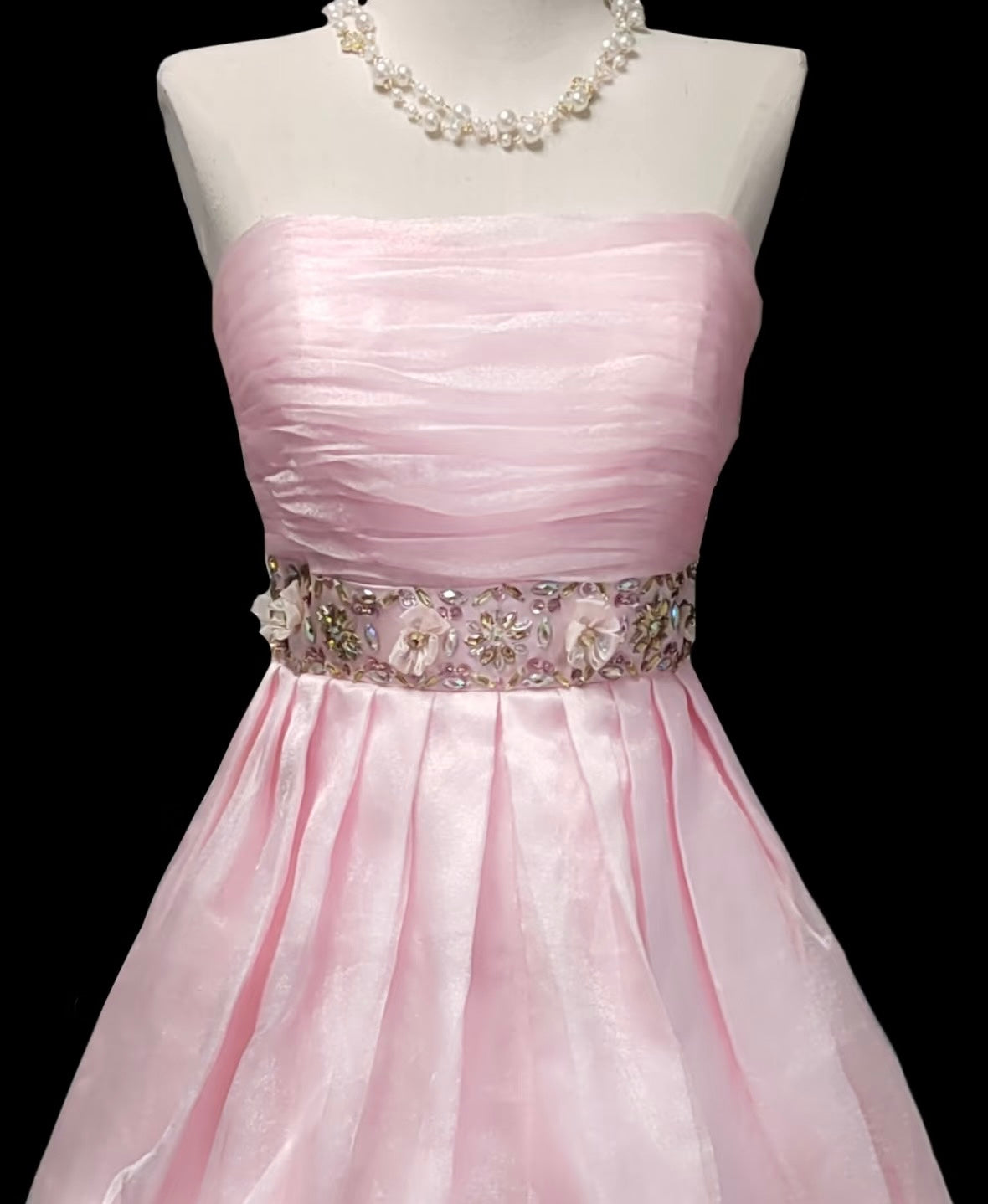 Trägerloses A-Linien-Kurzkleid in Rosa, Heimkehrkleid J7318