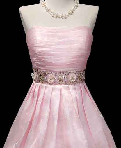 Trägerloses A-Linien-Kurzkleid in Rosa, Heimkehrkleid J7318