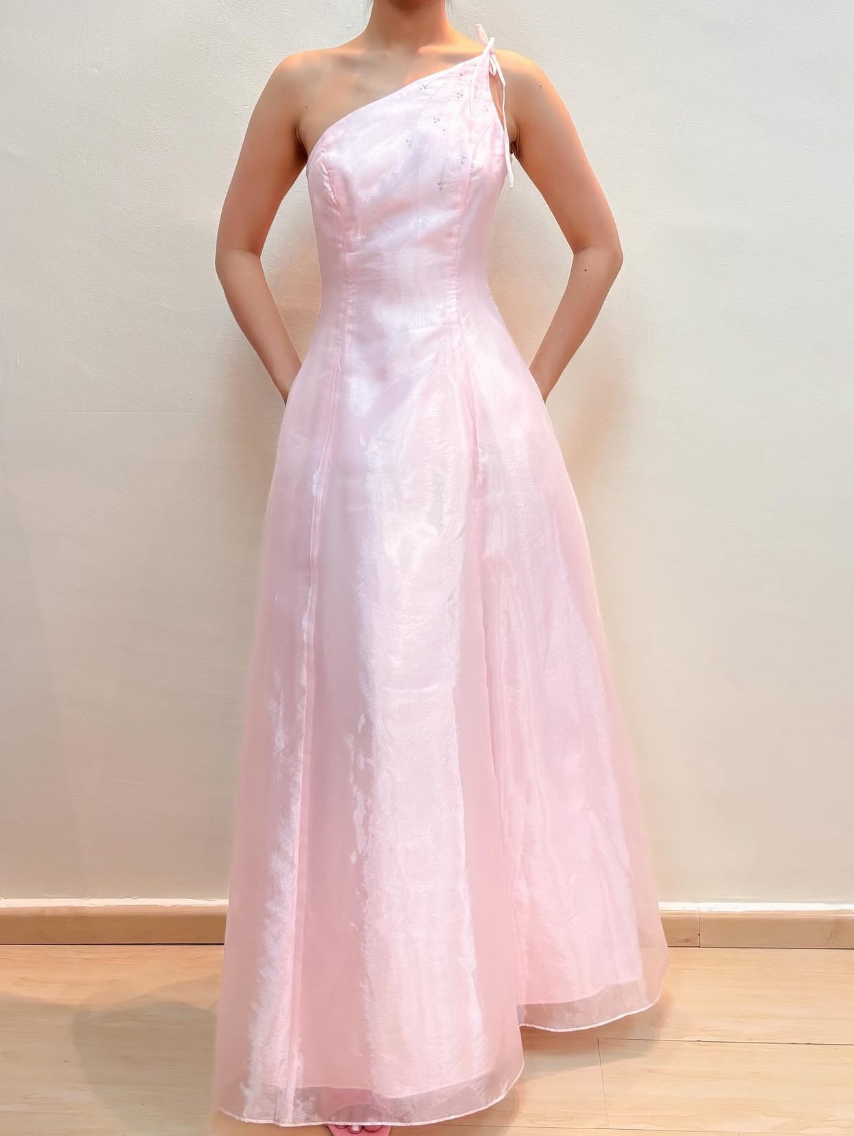 One Shoulder Pink Long Prom Dress Formal Party Dress J8573