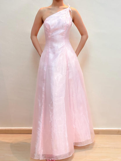One Shoulder Pink Long Prom Dress Formal Party Dress J8573