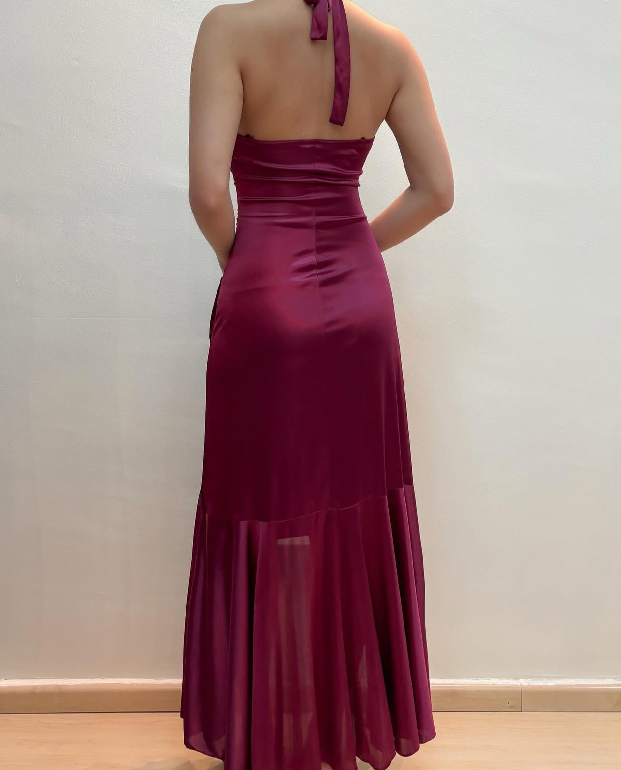 Beaded Halter Mermaid Long Prom Dress Ruffle Vintage Evening Dress J8545