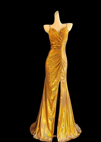 Robe de soirée sirène à bretelles spaghetti, robe de bal formelle J7321