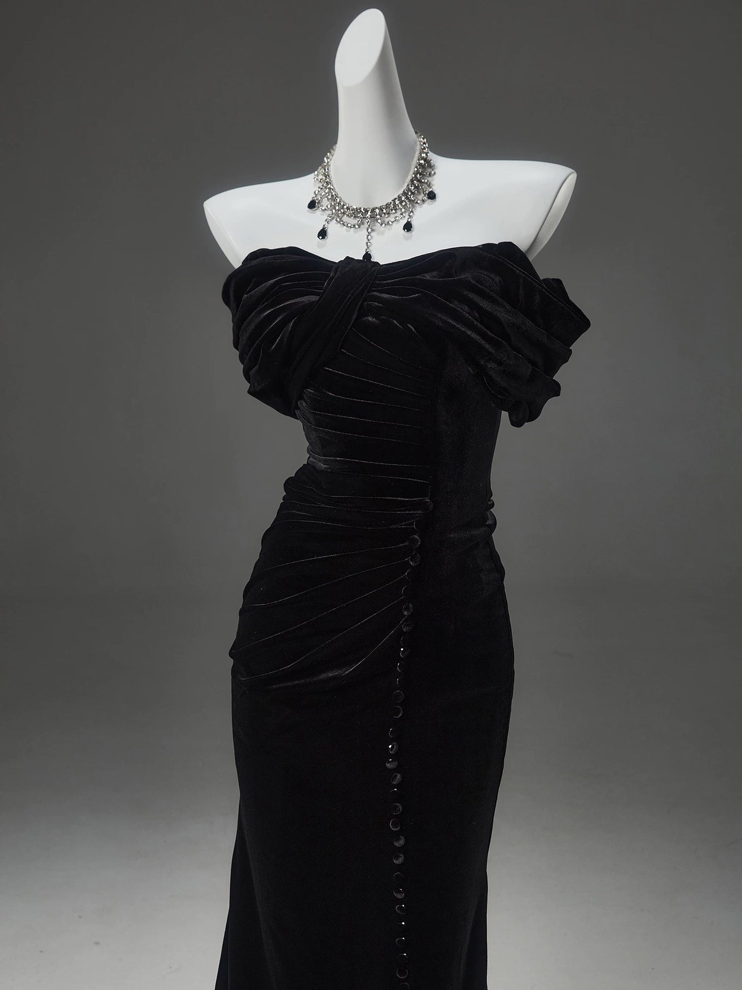 Off The Shoulder Black Mermaid Long Prom Dress Velvet Evening Dress J8438