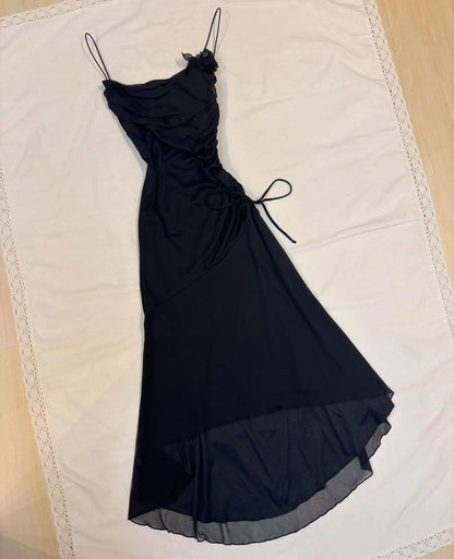 Spaghetti Straps Black Homecoming Dress Vintage Party Dress J8565