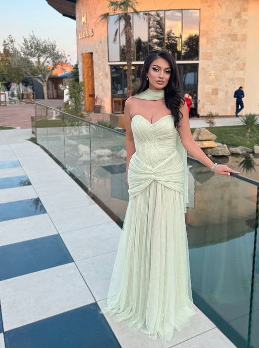 Sweetheart A Line Light Green Long Prom Dress Wedding Guest Dress J7958
