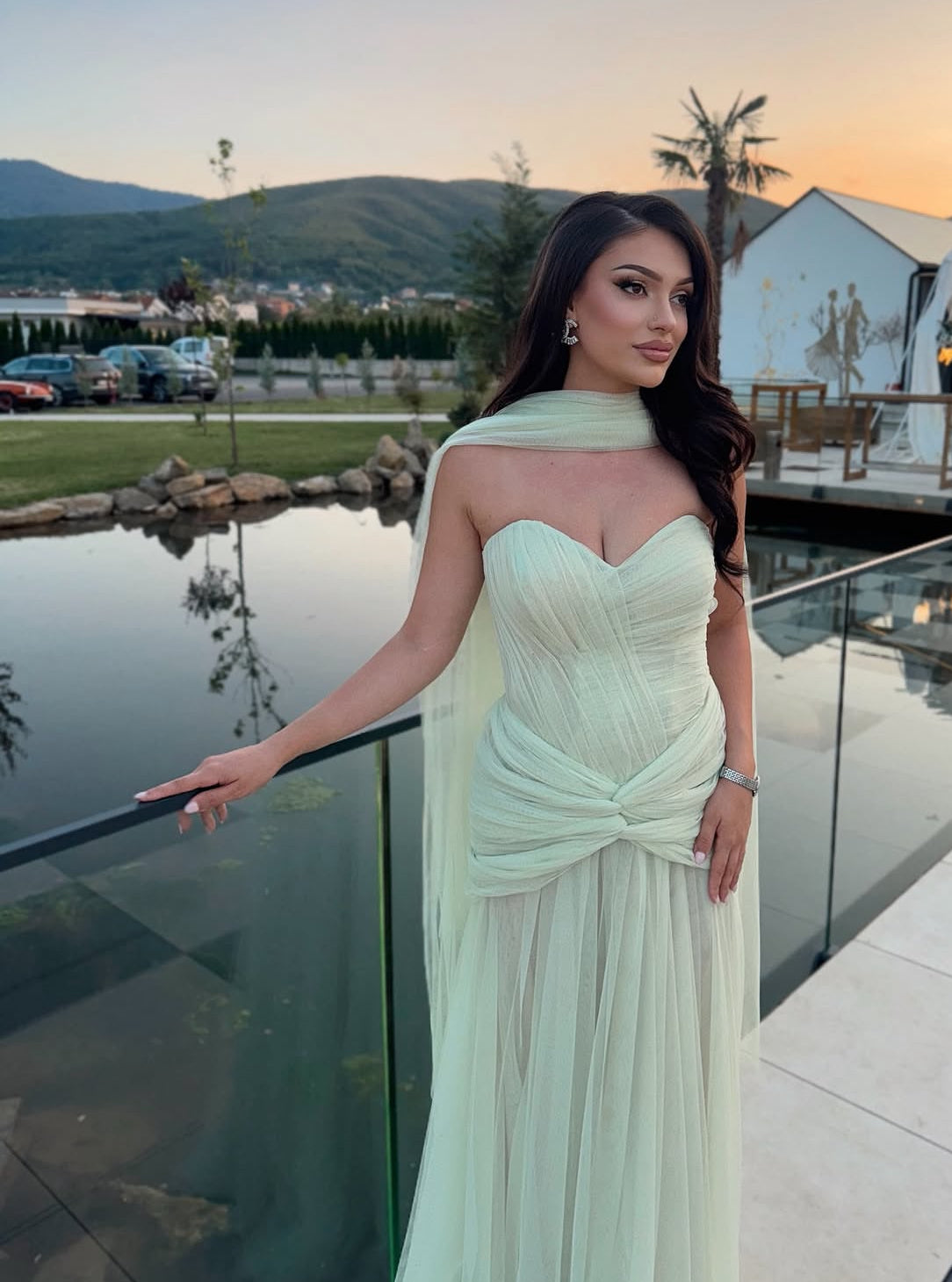 Sweetheart A Line Light Green Long Prom Dress Wedding Guest Dress J7958