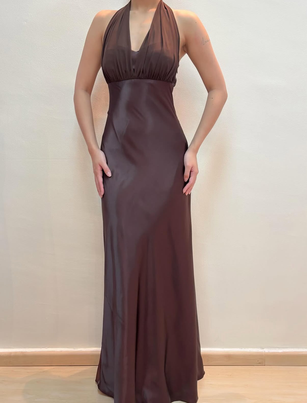 Halter Mermaid Long Prom Dress Brown Vintage Evening Dress J8544