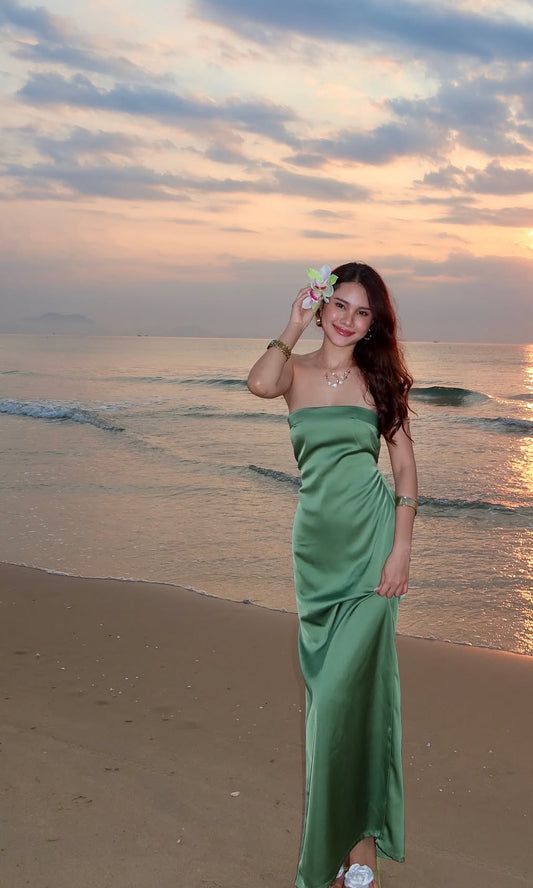 Green Sheath Satin Prom Dress Backless Evening Party Dress J7072