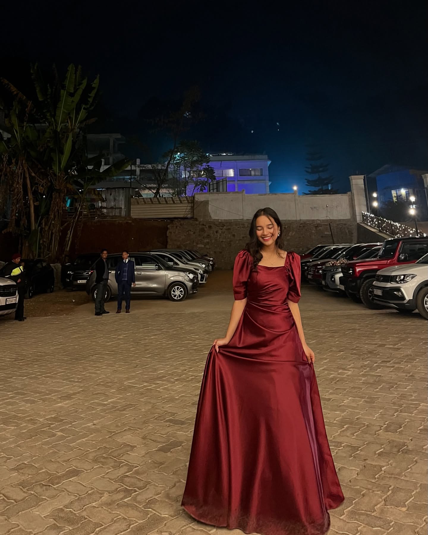 A Line Satin Burgundy Prom Dress Formal Evening Dress J7045