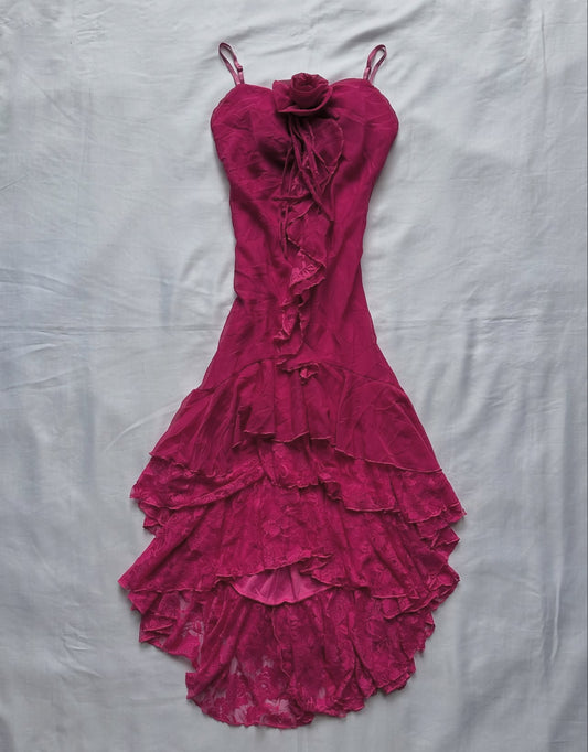 Lace Long Prom Dress Ruffle Vintage Evening Gown J8540