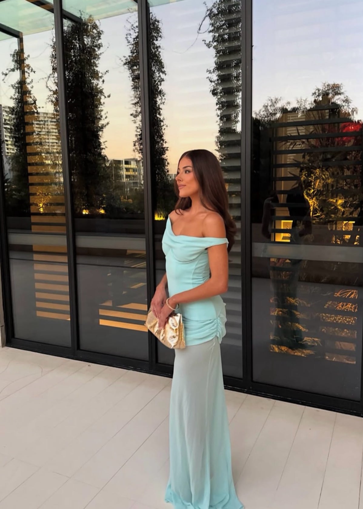 Off Shoulder Blue Sheath Long Prom Dress Chiffon Birthday Dress J7854