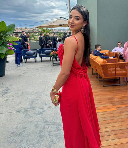 Spaghetti Straps A Line Red Prom Dress Formal Evening Party Dress J7199