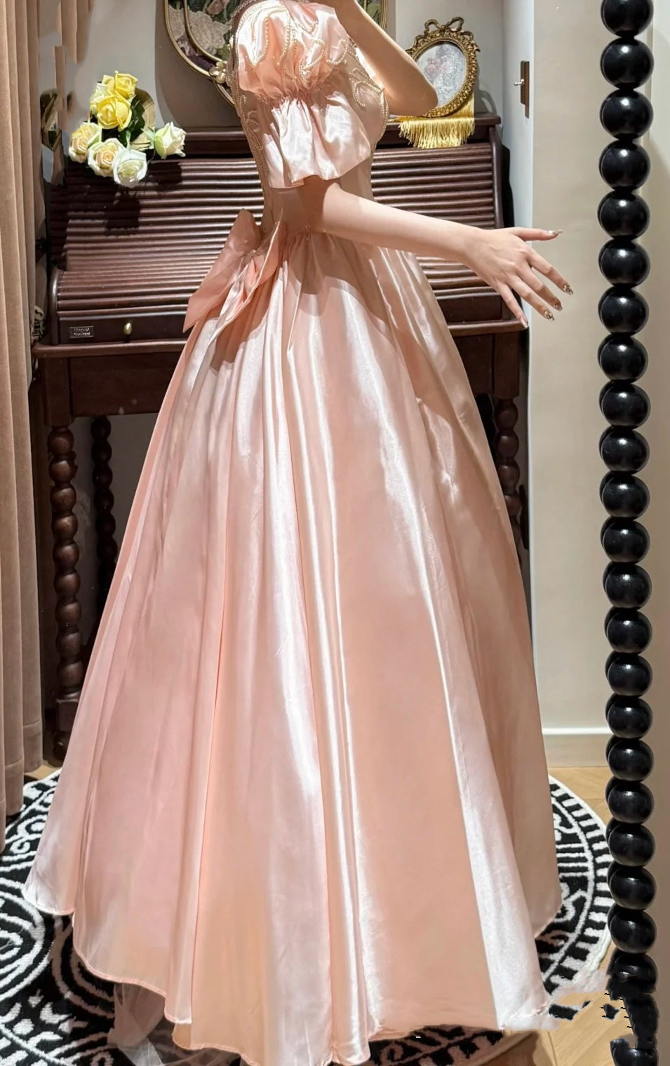A Line Pink Satin Beaded Princess Dress Sweet 16 Birthday Dress J8914