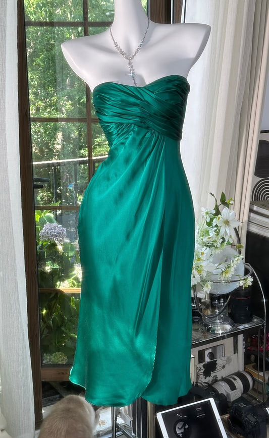 Grünes Etuikleid mit Herzausschnitt, Geburtstagskleid, formelles Partykleid J7653