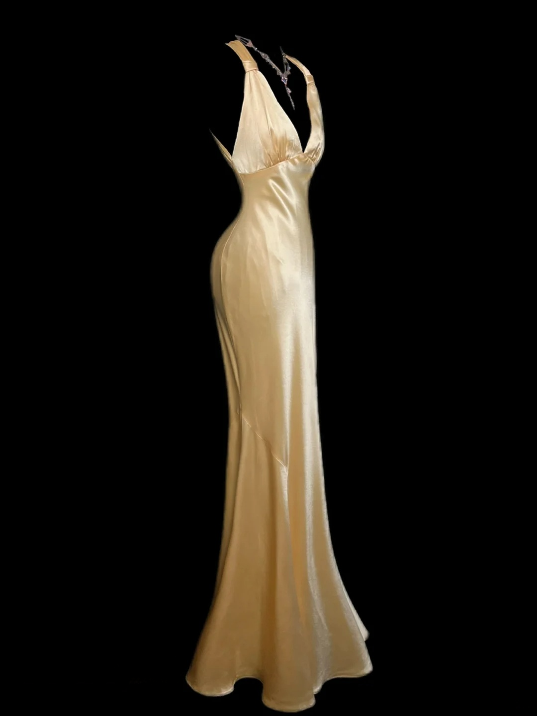Backless Yellow Satin Prom Dress Sexy Evening Dress  J9776