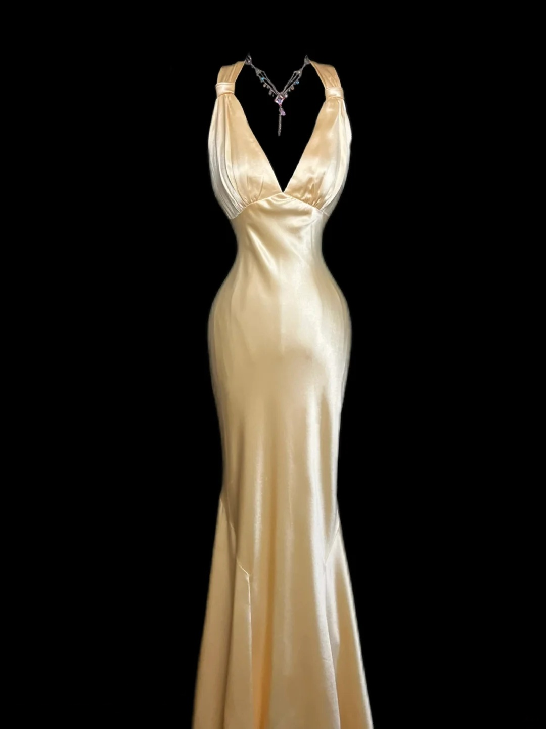 Backless Yellow Satin Prom Dress Sexy Evening Dress  J9776