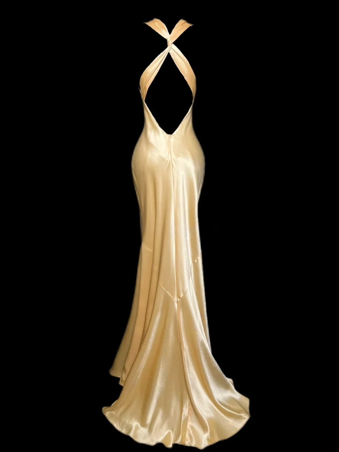 Backless Yellow Satin Prom Dress Sexy Evening Dress  J9776