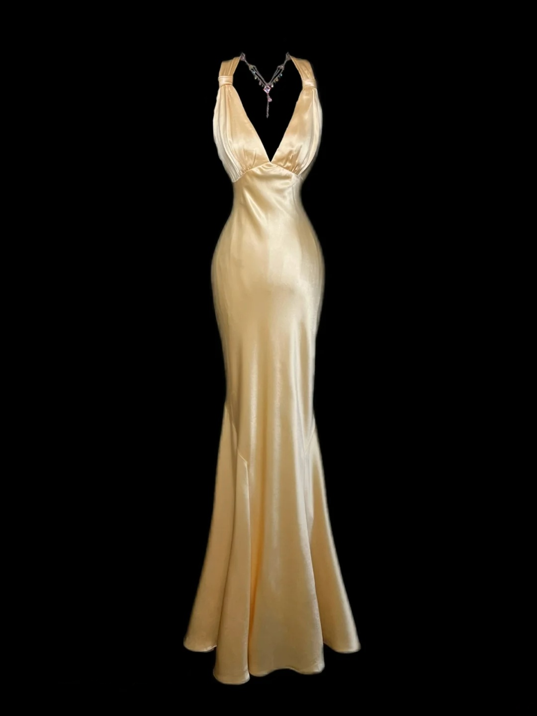Backless Yellow Satin Prom Dress Sexy Evening Dress  J9776