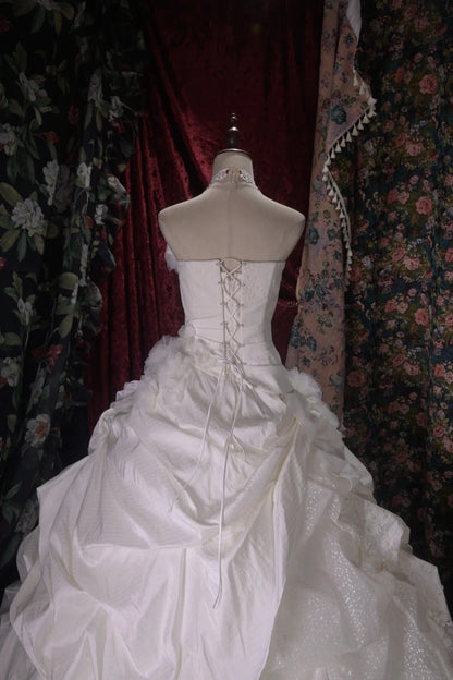 Robe de bal bustier violette en satin avec appliques, robe de soirée formelle J9413