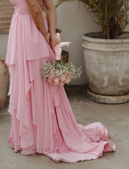 Beaded One Shoulder Pink Formal Prom Dress Wedding Guest Dress  J11979