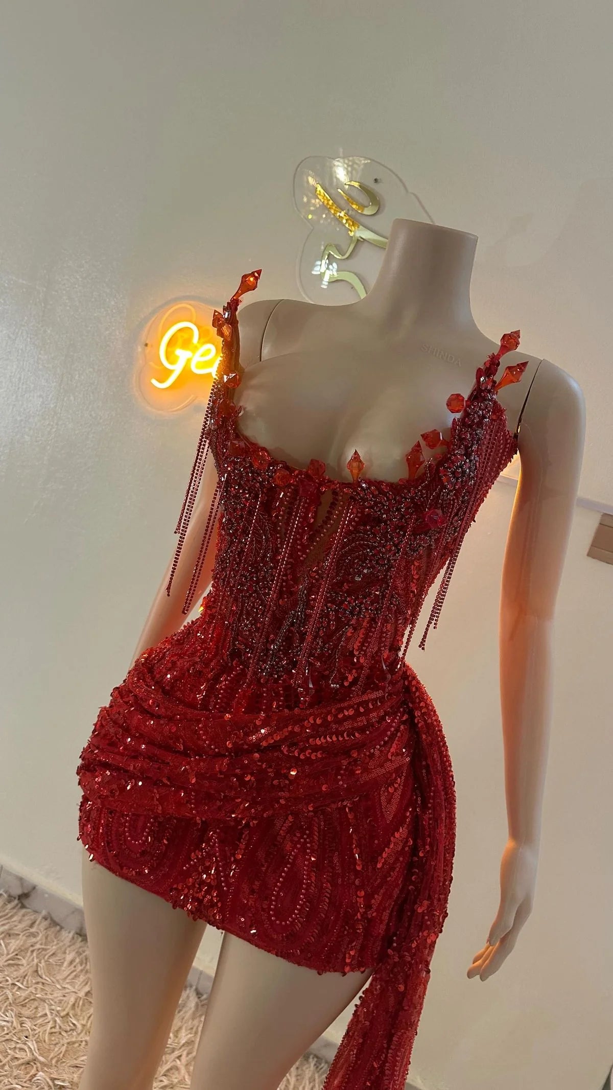 Beaded Sheath Red Birthday Dress Sequin Short Dress J10376