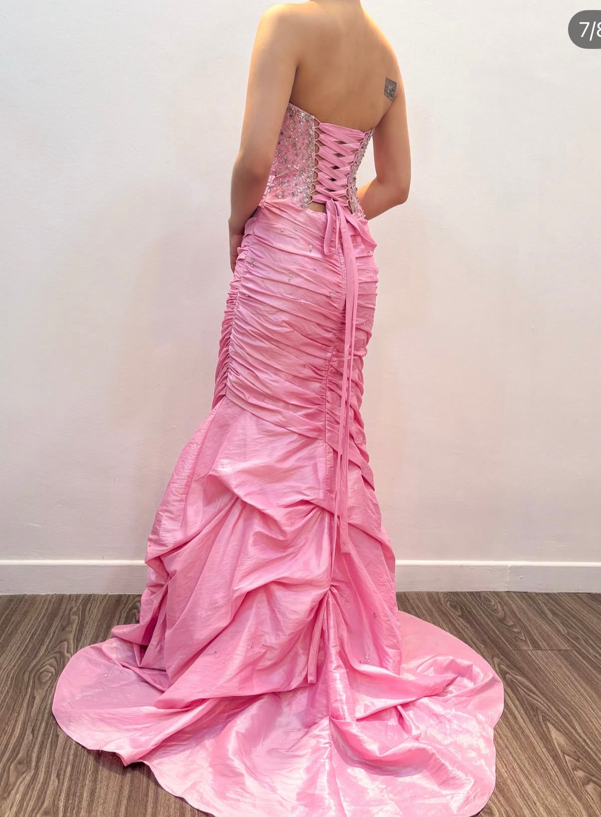 Beaded Strapless Pink Mermaid Formal Prom Dress  J12062