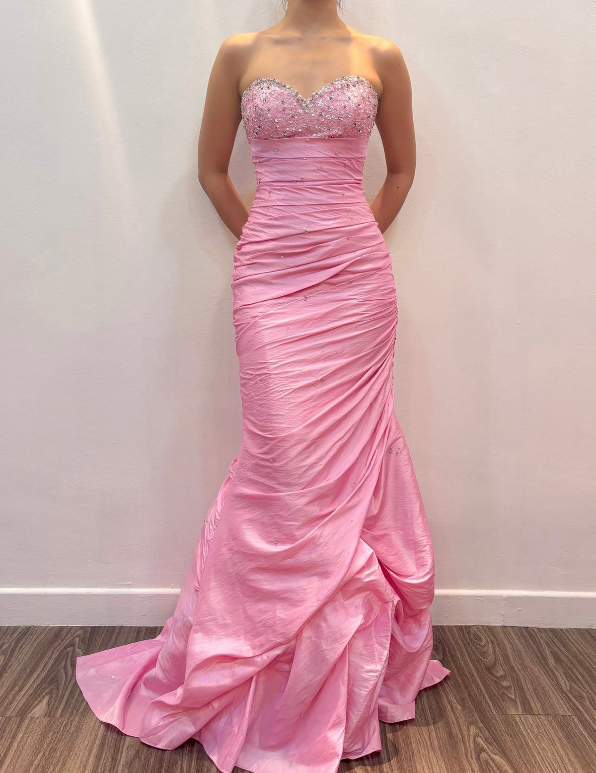 Beaded Strapless Pink Mermaid Formal Prom Dress  J12062