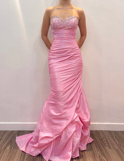 Beaded Strapless Pink Mermaid Formal Prom Dress  J12062
