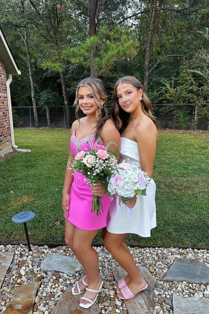 Beaded Strapless Pink Sheath Homecoming Dress  J11268