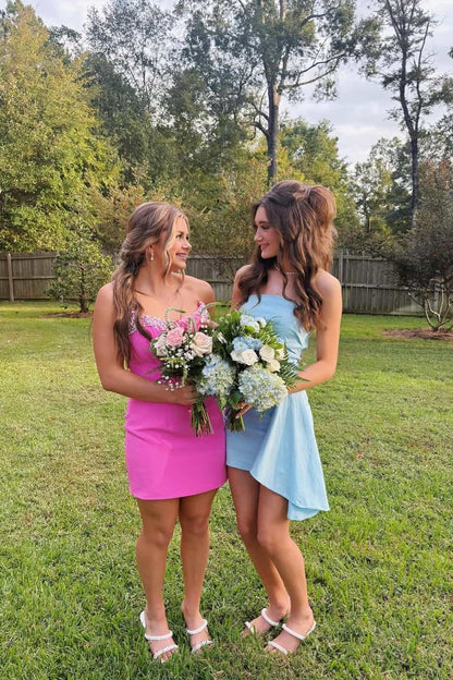 Beaded Strapless Pink Sheath Homecoming Dress  J11268