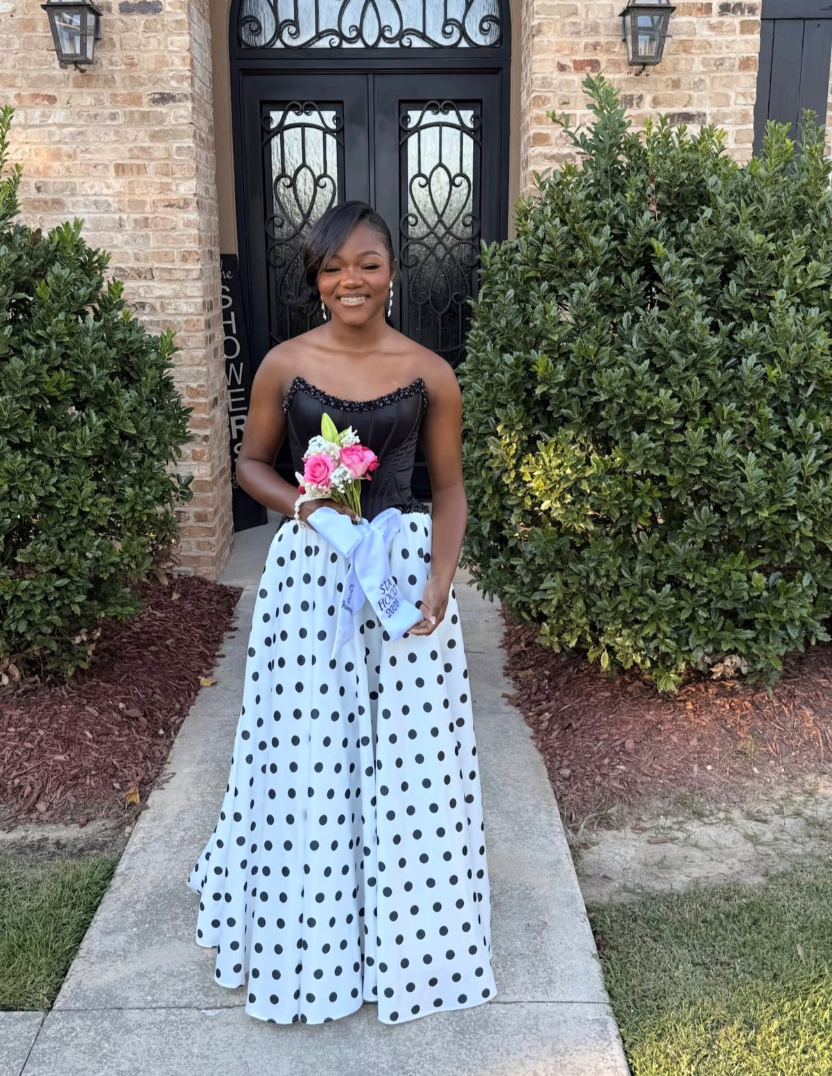 Beaded Strapless Polka Dot Formal Prom Dress Wedding Guest Dress  J12195